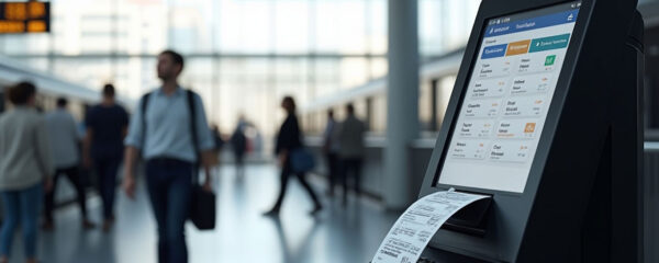 A kiosk equiped with a thermal printer in a train station