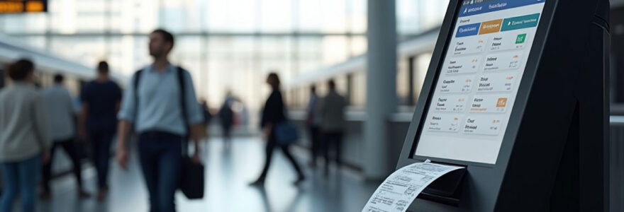 A kiosk equiped with a thermal printer in a train station