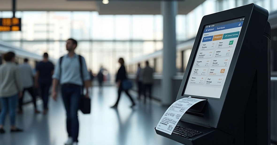 A kiosk equiped with a thermal printer in a train station