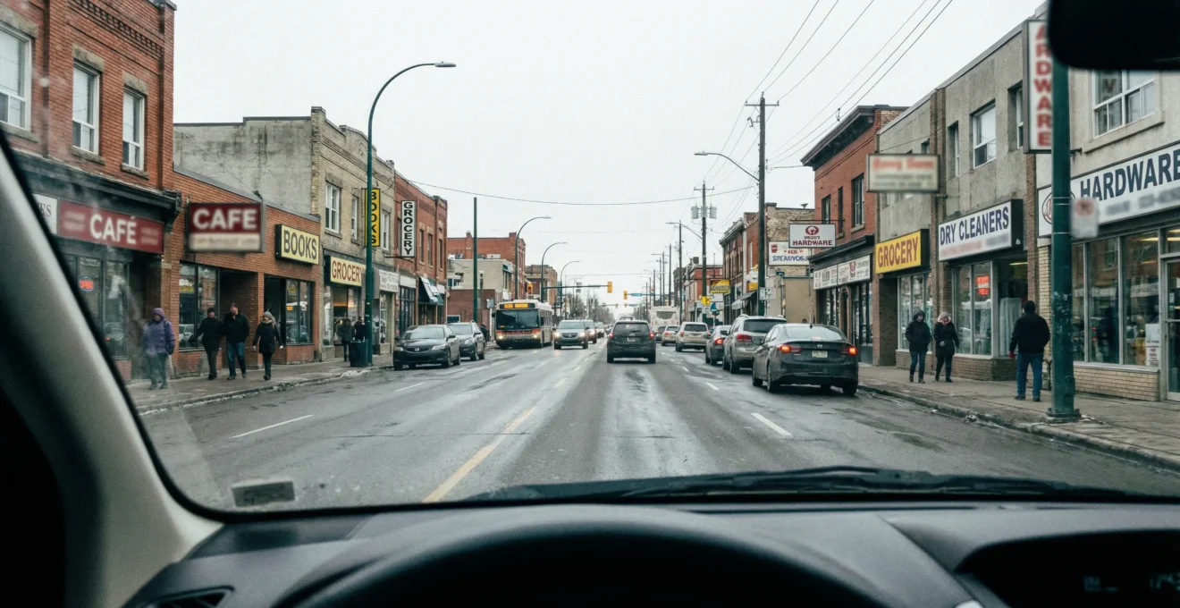 Calgary commercial corridor showing business sign readability from driver perspective